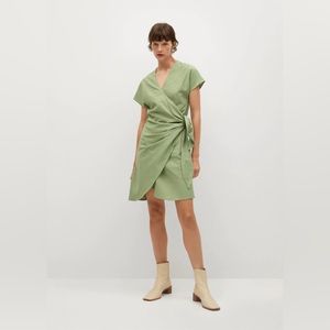 NWT Mango Green Linen Wrap Dress S